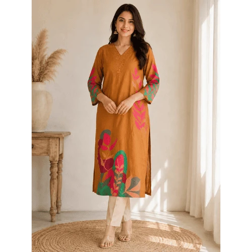 Women’s Rust Printed Rayon Kurti with 2 Pockets