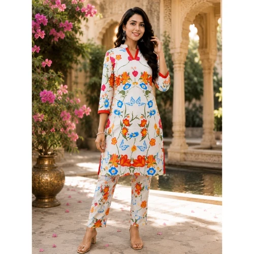Bloom & Butterfly Multicolour Printed Rayon Co-ord Set for Women