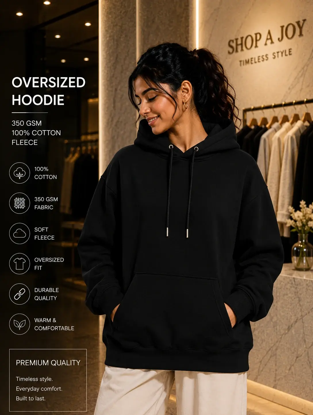 Black Hoodie For Women – Premium & Cozy - 350 GSM