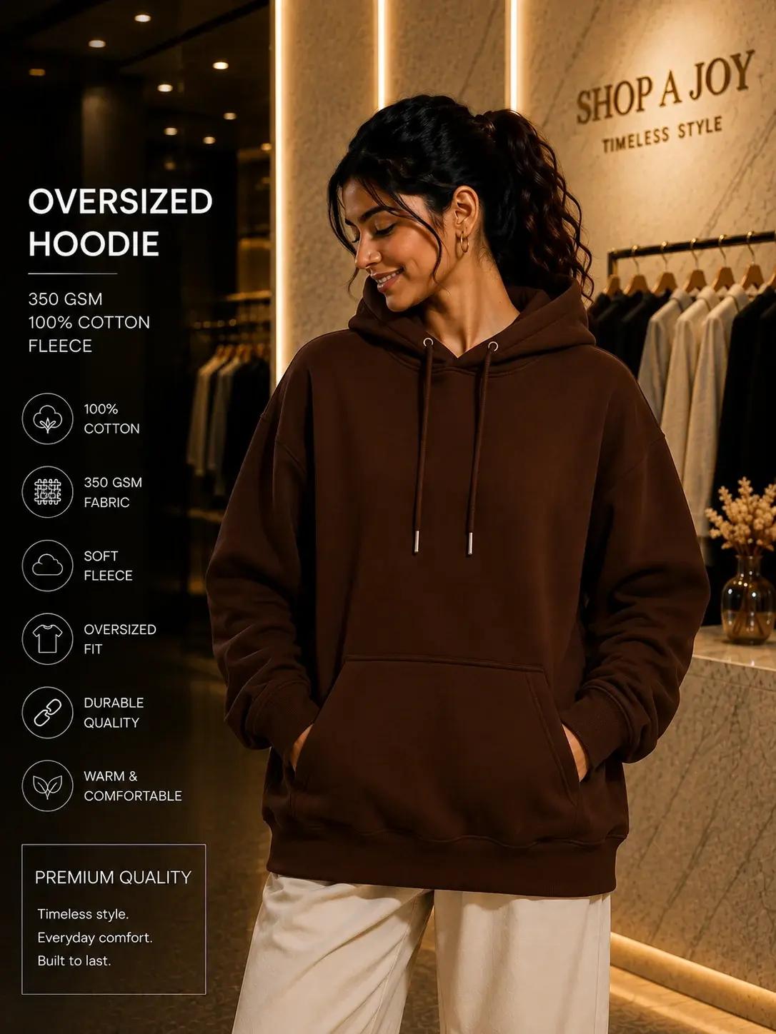 Women’s Coffee Brown Hoodie – Premium - 350 GSM