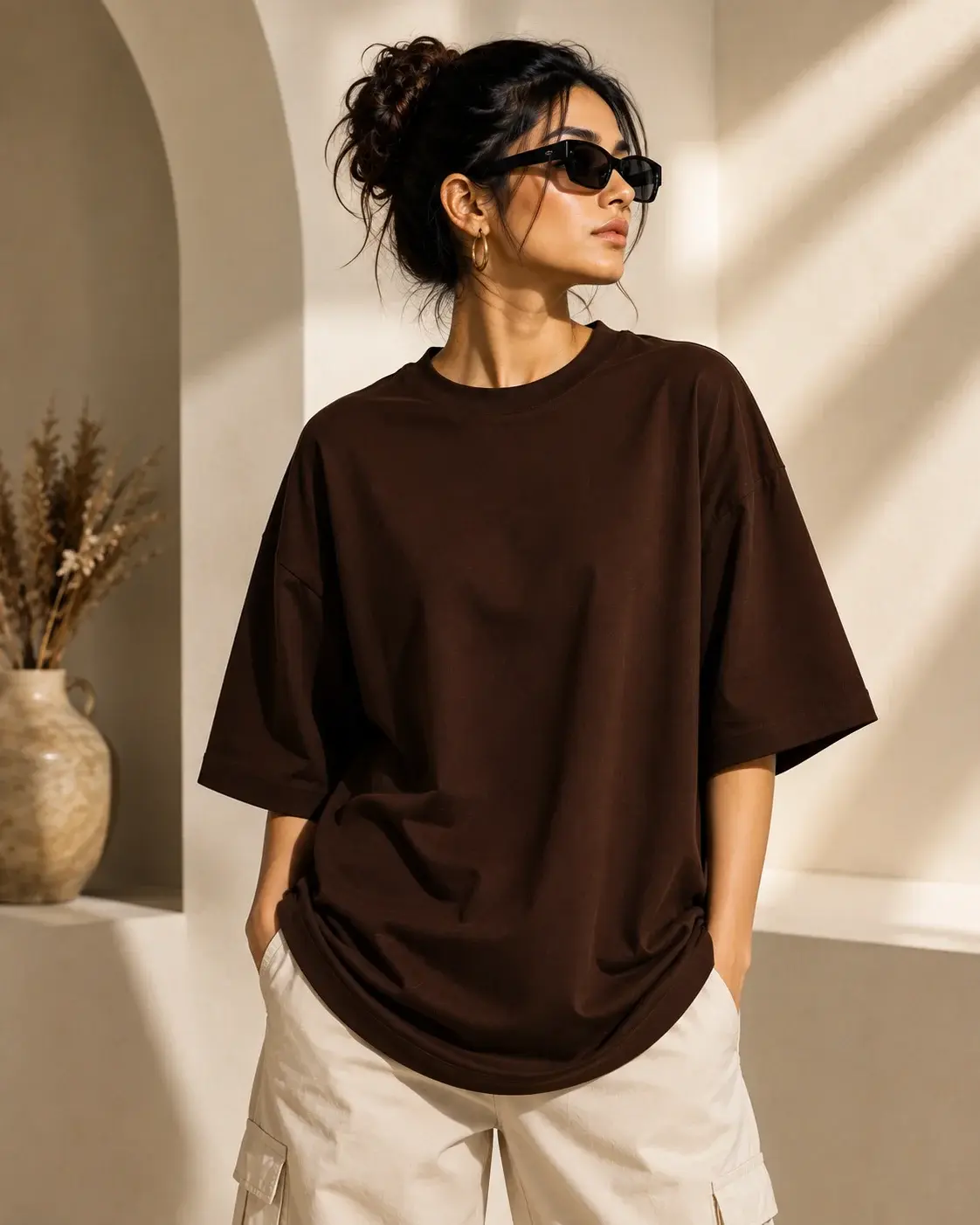 Women’s Oversized Brown Cotton T-Shirt 220 GSM