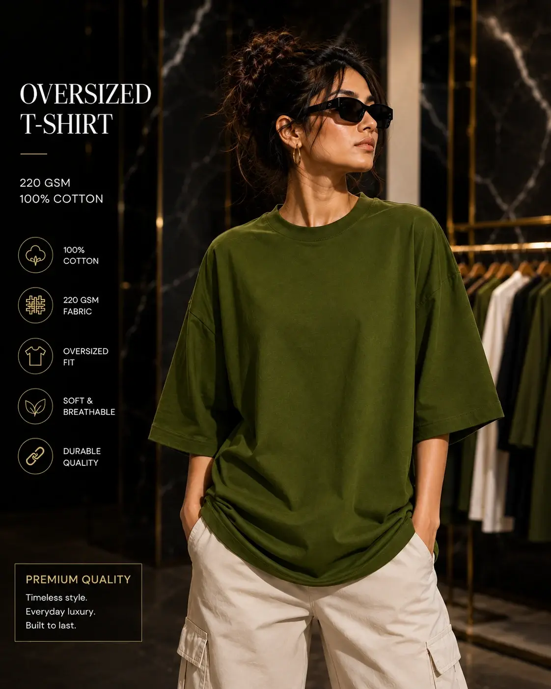 Women’s Oversized Avocado Green Cotton T-Shirt 220 GSM