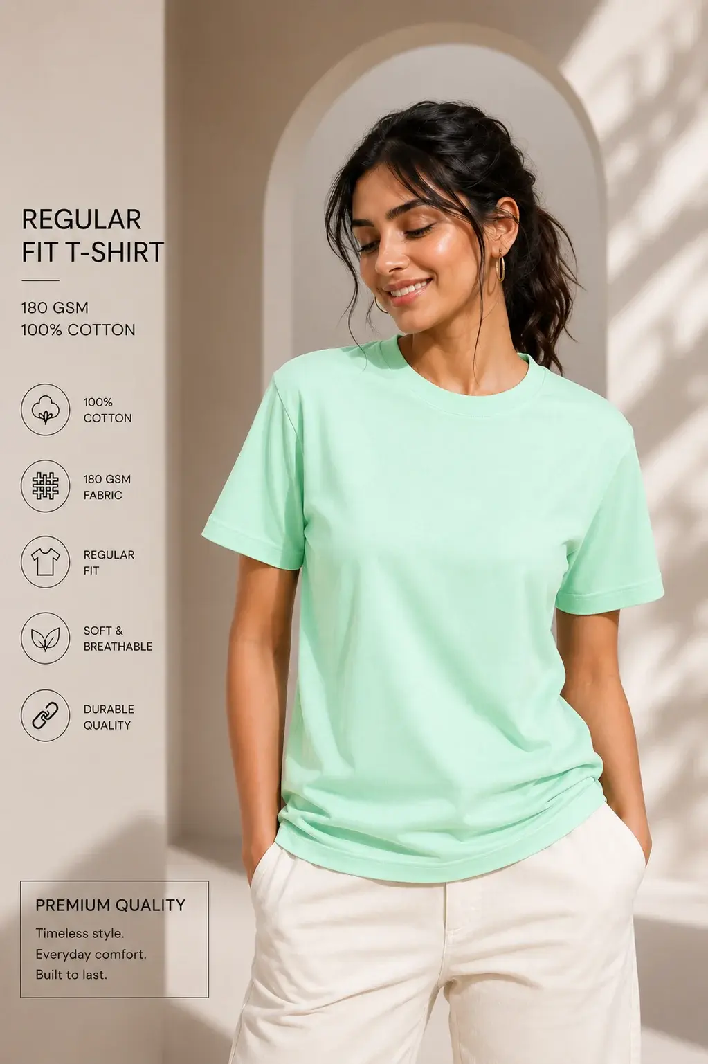 Women’s Sea Green Regular Fit T-Shirt – 100% Cotton Soft Casual Everyday Tee