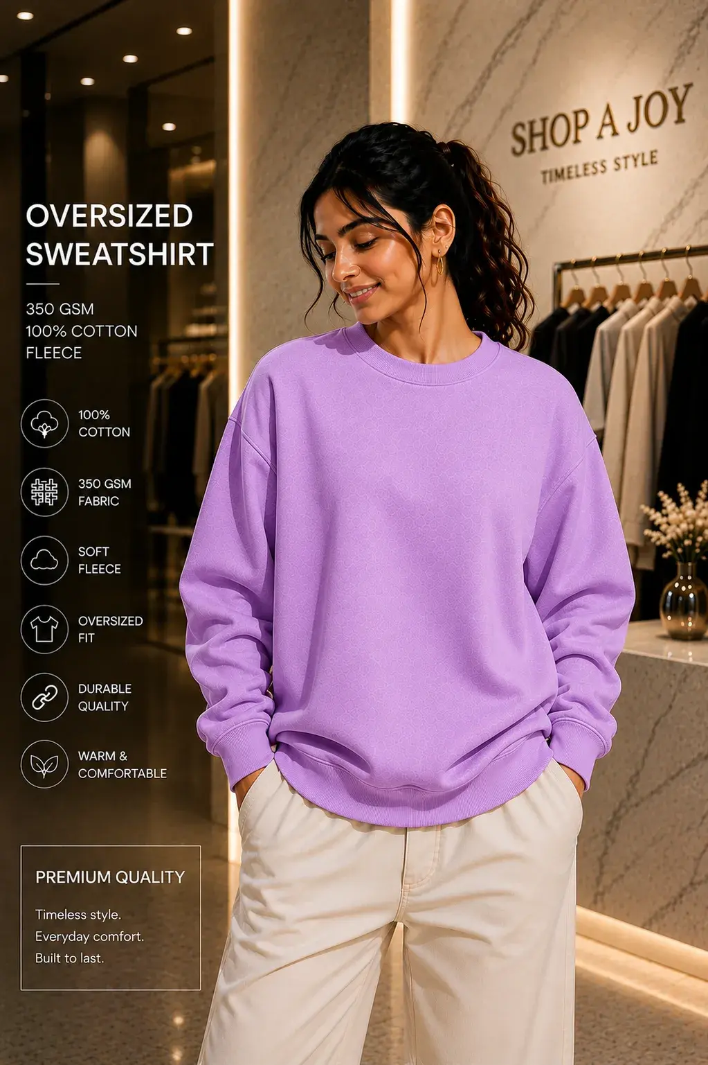 Women’s Lavender Sweatshirt – 100% Cotton Fleece Crew Neck Warm & Cozy Pullover